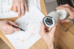 A business owner ensuring their video cameras capture all vulnerable areas of their property to optimize their video security.