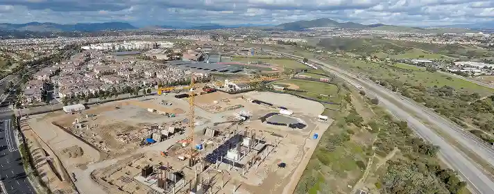 Fisheye lens aerial view of a construction site